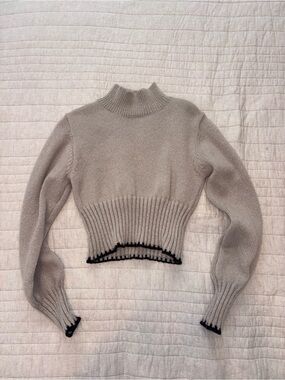 Amazon Taupe Cropped Cowl Sweater with Black Trim